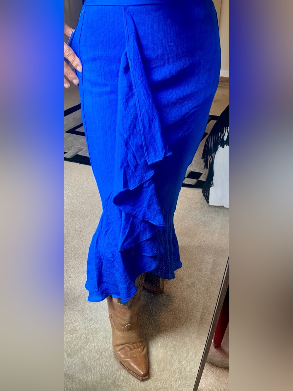 Royal Blue Ruffle Midi Skirt